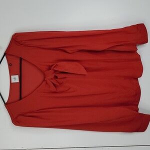 CAbi Knot Front Blouse Polka Dot Red V Neck Long Sleeve Womens L